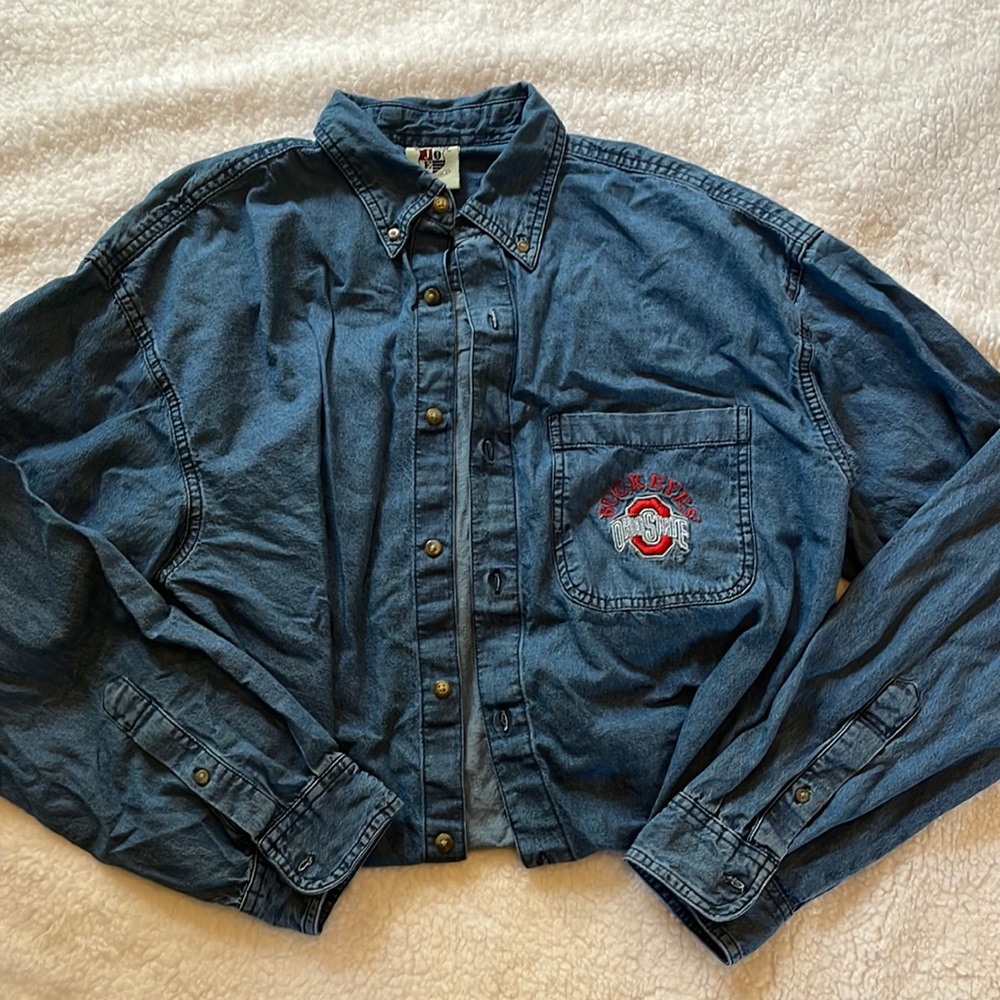Button up Jean shirt, Ohio State embroidered size XL mens.